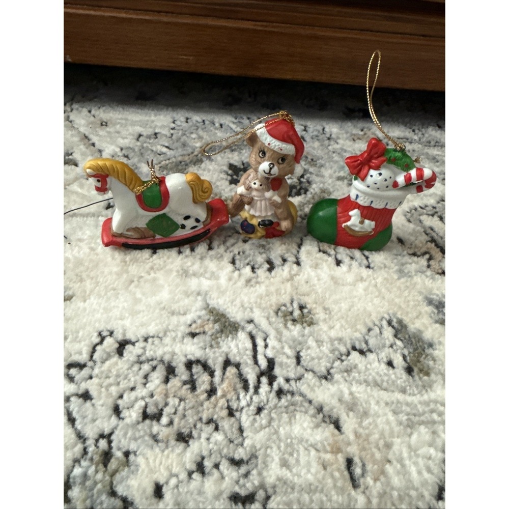Vintage 90s Christmas Ornaments Lot Of 3 Ceramic